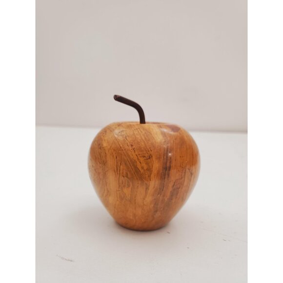 Onyx Apple Sculpture - Hand Carved Gemstone Decor - Unique Home Accent - Gold - Picture 6 of 10